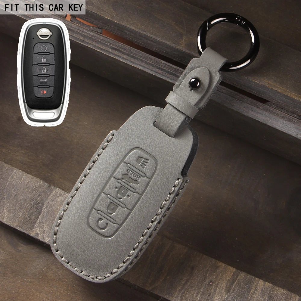 Leather Car Key Case Cover for Nissan Juke 2023 X-trail T33 Qasqhai J12 2022 Ariya Altima Teana2 3 4 5 Buttons