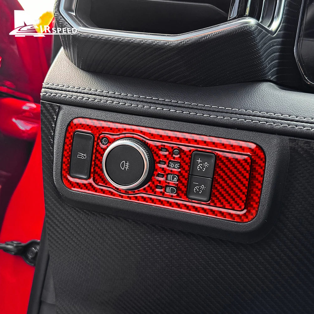 Real Soft Carbon Fiber Sticker For Ford Mustang GT Dark Horse EcoBoost 2024 2025 2026 LHD RHD Car Headlight Switch Interior Trim