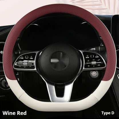 Steering Wheel Cover Breathable Non Slip Nappa Leather All Season Universal For Car Interior Wear Resistant Protective Cover