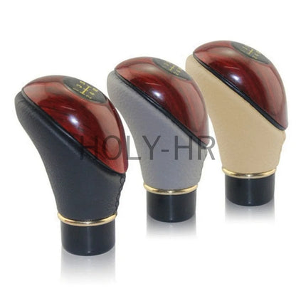 Universal shift knob, 5-speed lever, manual shift knob, car interior made of wood PU leather for cars and trucks