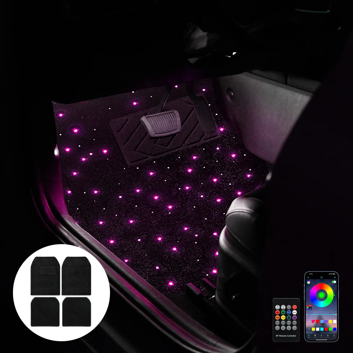 2025 latest illuminated car floor MATS, General Starry Sky car floor MATS, Fiber Starlight car carpet 4-piece set interior modif