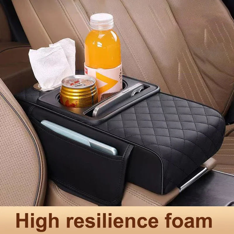 Portable Center Console Armrest Cushion Leather With Cup Holder Tissue Box Car Armrest Pillow Multifunctional Parts & Accessorie