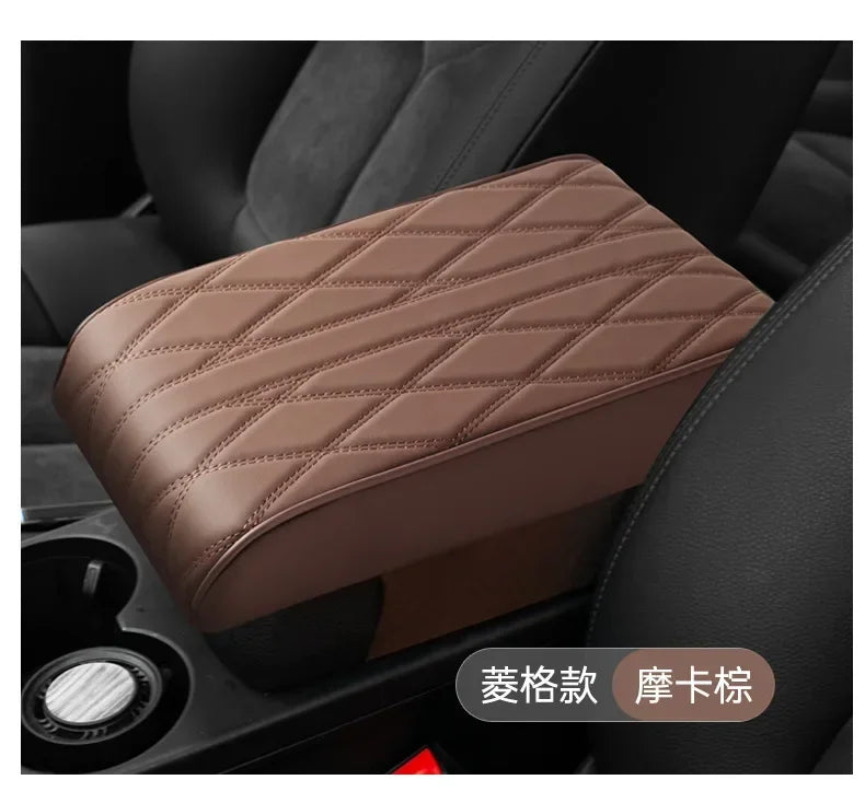 Car Armrest Mat Center Console Arm Rest Protection Cushion Wave Embroider PU Leather Auto Armrests Storage Box Cover Pad