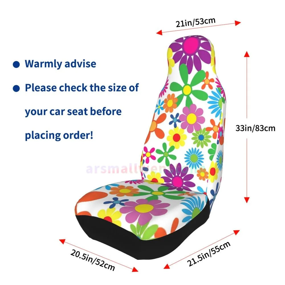 Hippie Flowers Car Seat Cover 2PCS Front Car Seat Cover Seat Anti Fouling Protective Cover Cute Car Accessories