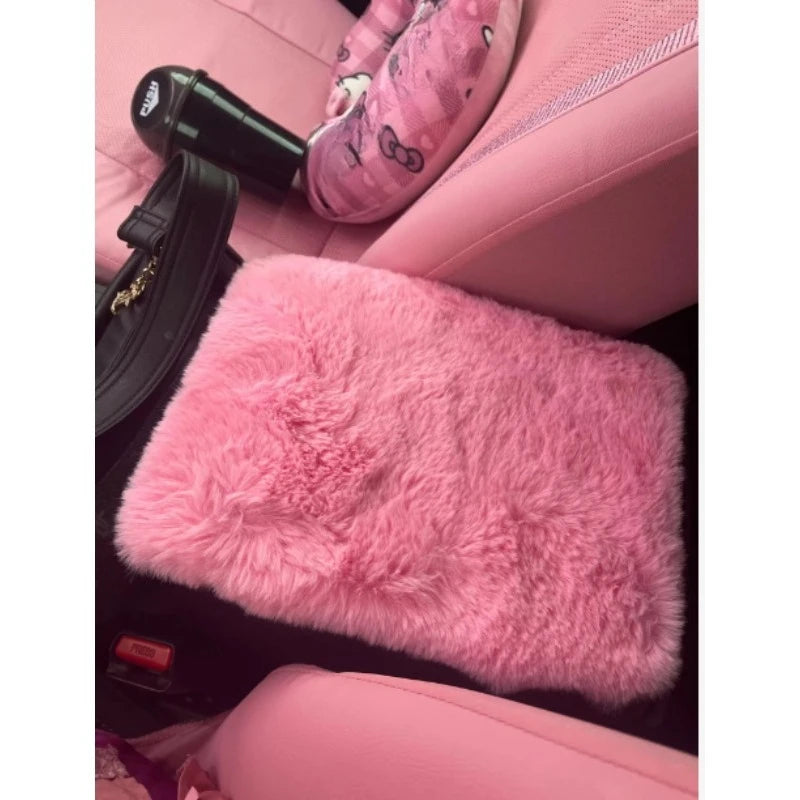 Cute Car Armrest Box Plush Covers Cushion Warm Center Console Arm Cover Pads Stowing Tidying Universal Automobile Interior Decor