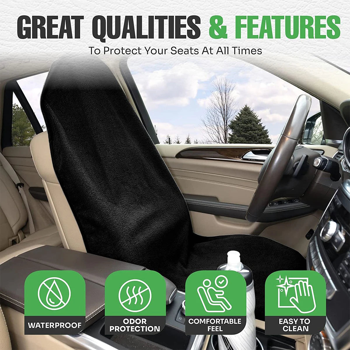 1Pcs Car Seat Cover Universal Auto Breathable Cushion Waterproof Towel Cloth Car Seat Protector with Adjustable Elastic Strap