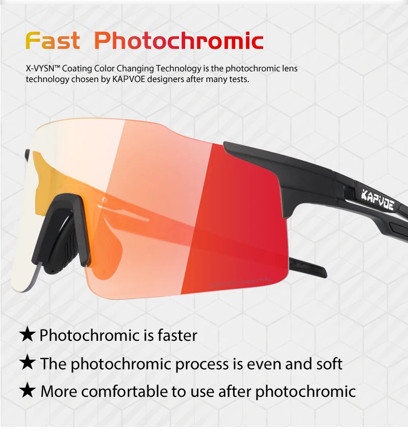 Kapvoe 2026 Photochromic Cycling Sunglasses Rimless Men Running Outdoor Sports Bike Glasses MTB Glasses Eyewear Bicycle Goggles