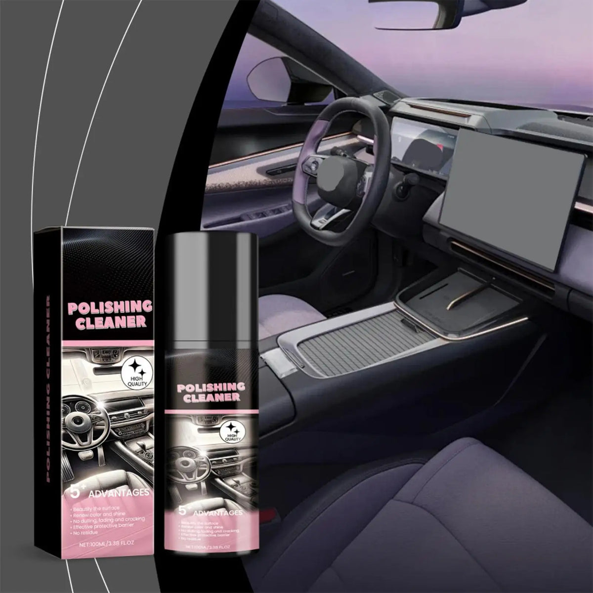 Car Interior Polish & Cleaner Spray 100ml All-Purpose Detailer for Dashboard Leather Plastic Restores Shine & Protects Care Kit
