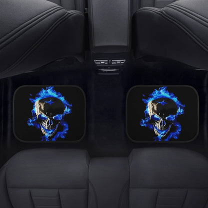 4pcs Skull with Blue Flames Car Floor Mats - Universal Fit, Washable Polyester Material, Ideal Automotive Gift