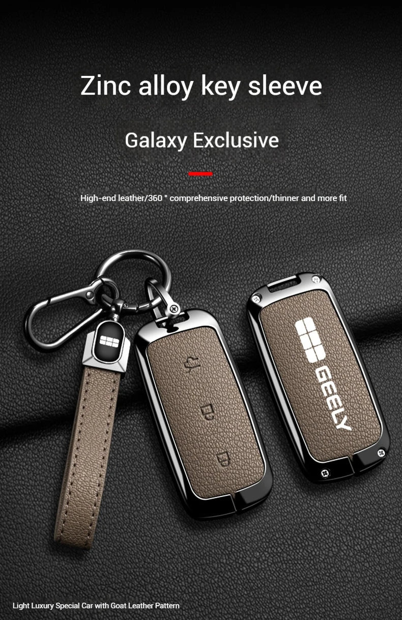 For Geely EX5 Metal Leather Car Key Case Full Cover Shell For Geely EX5 EM-i / ‌Starray EM-i / Galaxy L6/L7/E8/M9