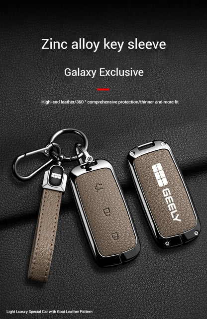 For Geely EX5 Metal Leather Car Key Case Full Cover Shell For Geely EX5 EM-i / ‌Starray EM-i / Galaxy L6/L7/E8/M9