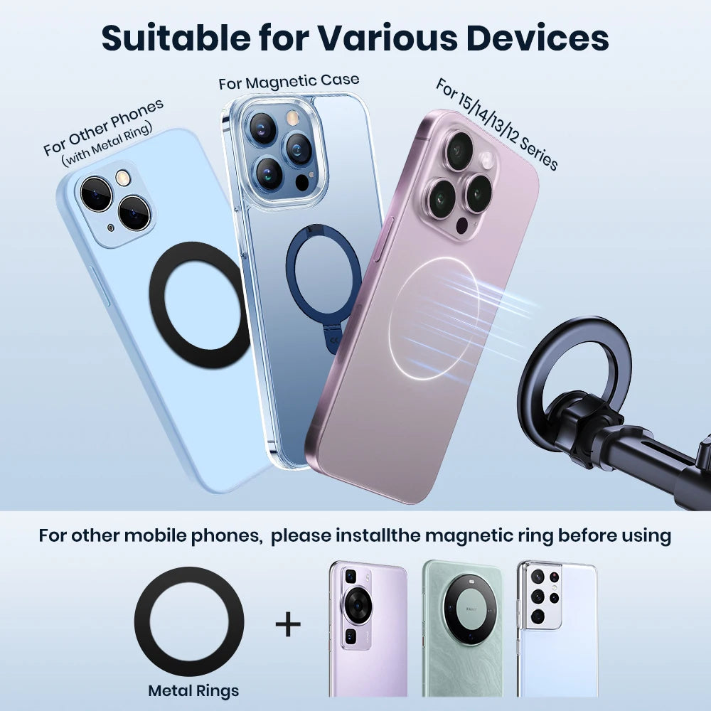 TOPK Magnetic Car Phone Holder for magsafe,N52 Strong Magnet Dashboard Suction Cup Car Phone Holder & Adjustable Telescopic Arm