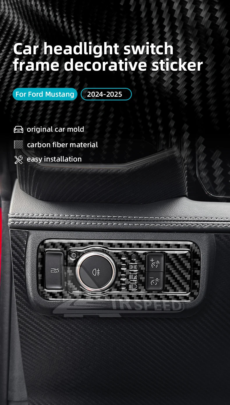 Real Soft Carbon Fiber Sticker For Ford Mustang GT Dark Horse EcoBoost 2024 2025 2026 LHD RHD Car Headlight Switch Interior Trim