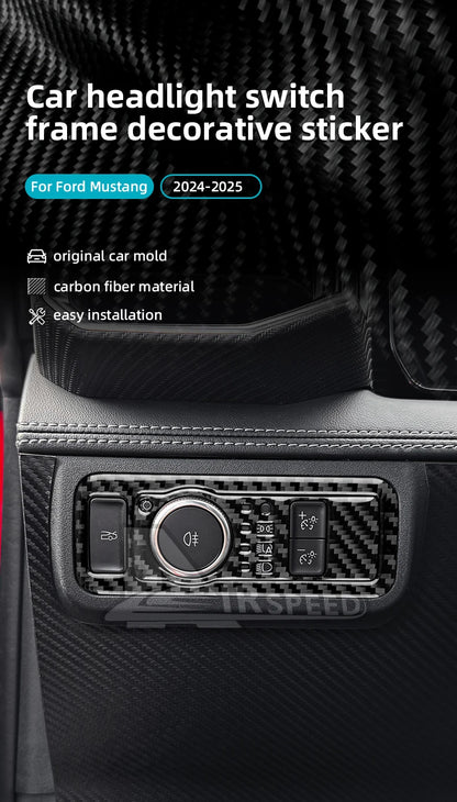 Real Soft Carbon Fiber Sticker For Ford Mustang GT Dark Horse EcoBoost 2024 2025 2026 LHD RHD Car Headlight Switch Interior Trim