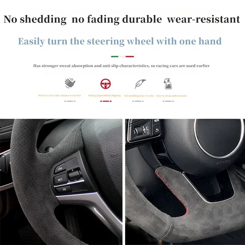 Car Steering Wheel Cover Suede Leather Steering Wrap Cover For Audi A2 8Z A3 8L Sportback A4 B6 Avant A6 C5 A8 D2 TT 8N S3