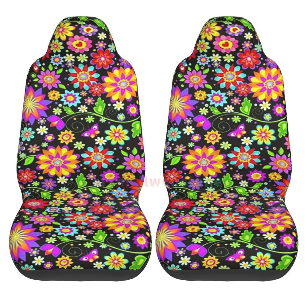 Hippie Flowers Car Seat Cover 2PCS Front Car Seat Cover Seat Anti Fouling Protective Cover Cute Car Accessories