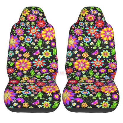 Hippie Flowers Car Seat Cover 2PCS Front Car Seat Cover Seat Anti Fouling Protective Cover Cute Car Accessories