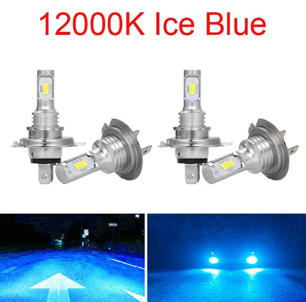 Kit Lâmpada LED H7/H4 4 Peças - Farol Alto/Baixo Branco 6000K, Amarelo 3000K, Azul Gelo 12000K