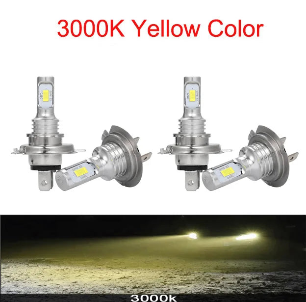 Kit Lâmpada LED H7/H4 4 Peças - Farol Alto/Baixo Branco 6000K, Amarelo 3000K, Azul Gelo 12000K