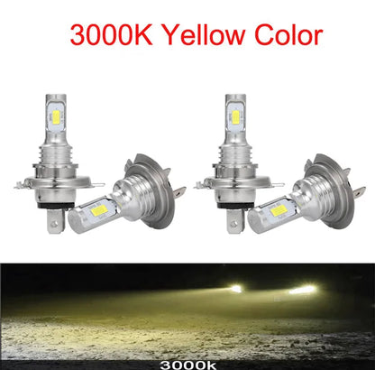 Kit Lâmpada LED H7/H4 4 Peças - Farol Alto/Baixo Branco 6000K, Amarelo 3000K, Azul Gelo 12000K
