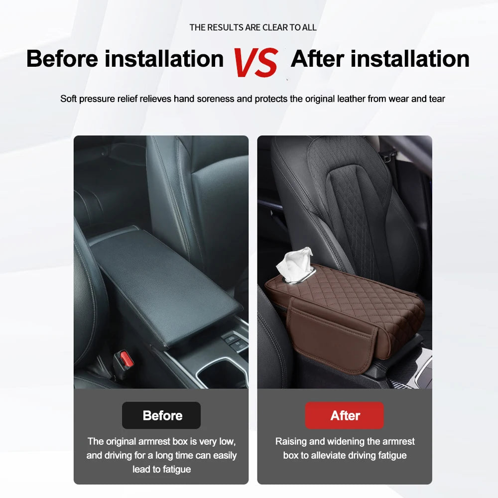 Car Armrest Pad Universal Center Console Elbow Rest Support with Tissue Storage Auto Arm Rest Mat Protection Cushion