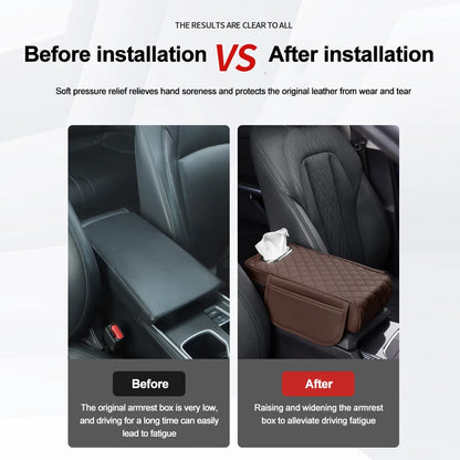 Car Armrest Pad Universal Center Console Elbow Rest Support with Tissue Storage Auto Arm Rest Mat Protection Cushion