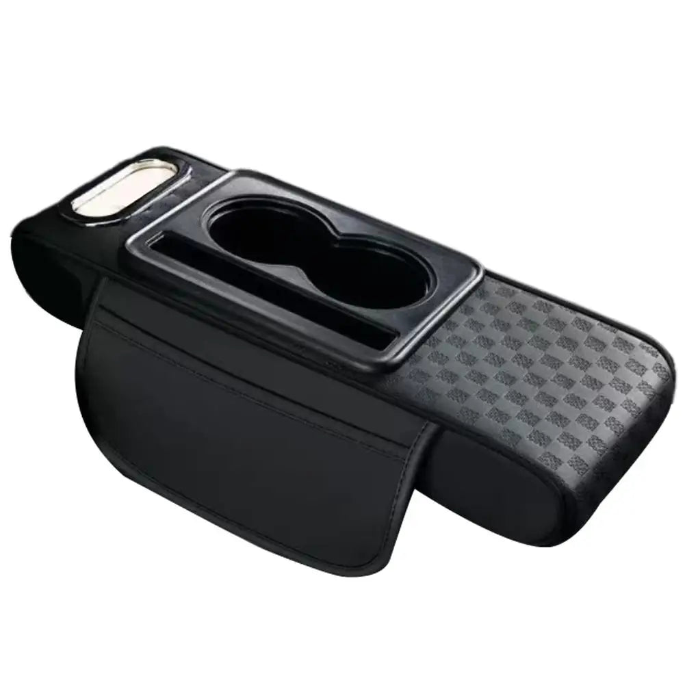 Car Center Console Height Increasing Armrest Cushion Multifunctional PU Leather Armrest Pad with Cup Holder Tissue Box Universal