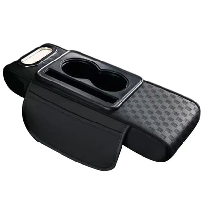 Car Center Console Height Increasing Armrest Cushion Multifunctional PU Leather Armrest Pad with Cup Holder Tissue Box Universal