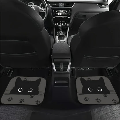 Car Floor Mats, Cute Black Cat Car Floor Mats, Charming Cat Printed Anti Slip Mats with Big Eyes, Universal Car Floor Mats