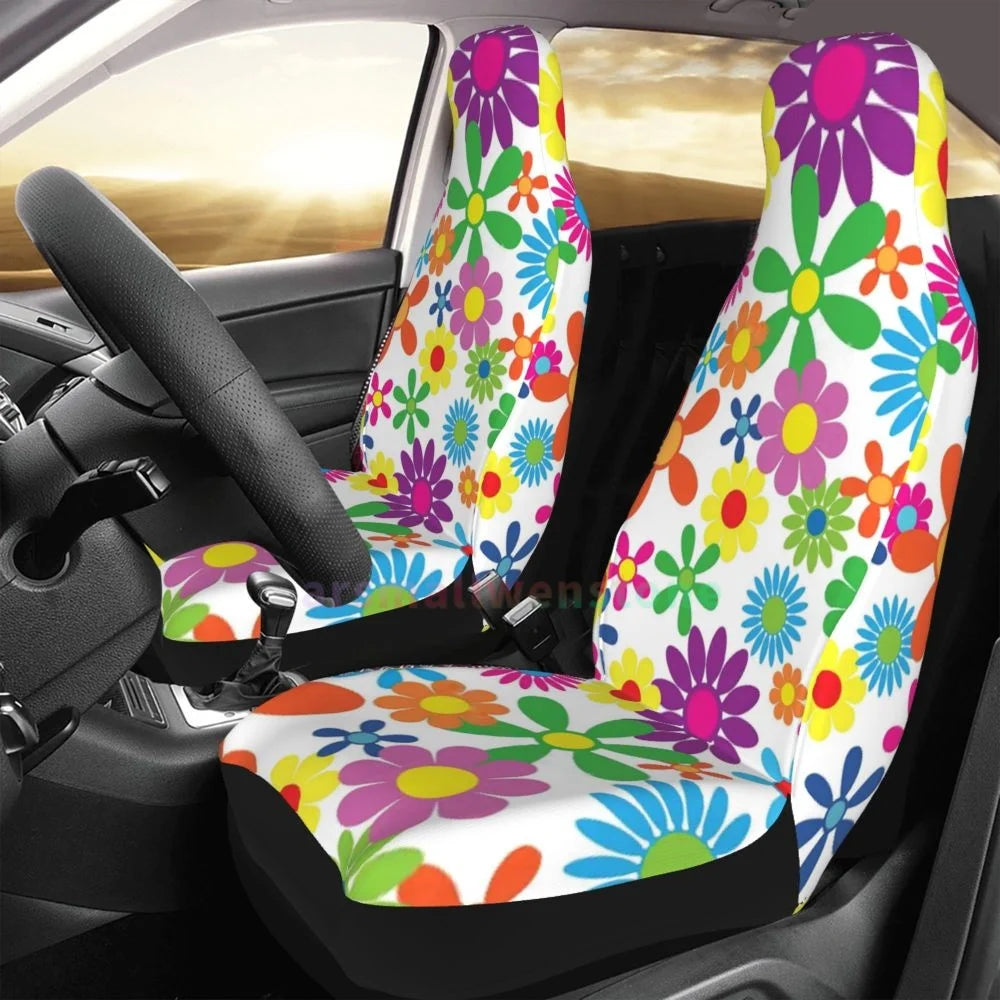 Hippie Flowers Car Seat Cover 2PCS Front Car Seat Cover Seat Anti Fouling Protective Cover Cute Car Accessories