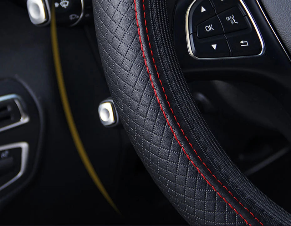 SEAMETAL 37-39CM Steering Wheel Cover Anti Slip Breathable Steering Cover Universal Microfiber Leather Steer Wheel Protector