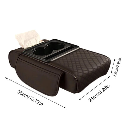 Universal car center console armrest box with dual cup holders, heightening pad, high comfort, easy to install.