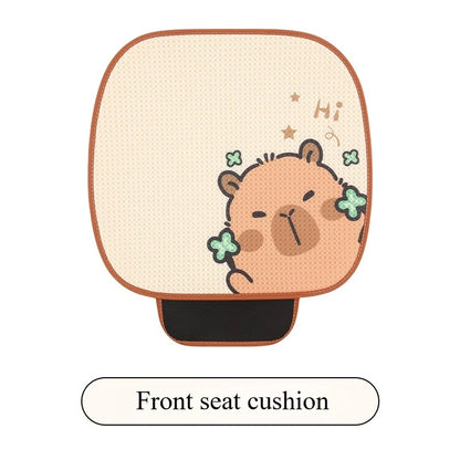 Universal Car Seat Covers Cute Capybara Design Comfortable Breathable Mesh Fabric Four Leaf Clover Pattern for All Seasons