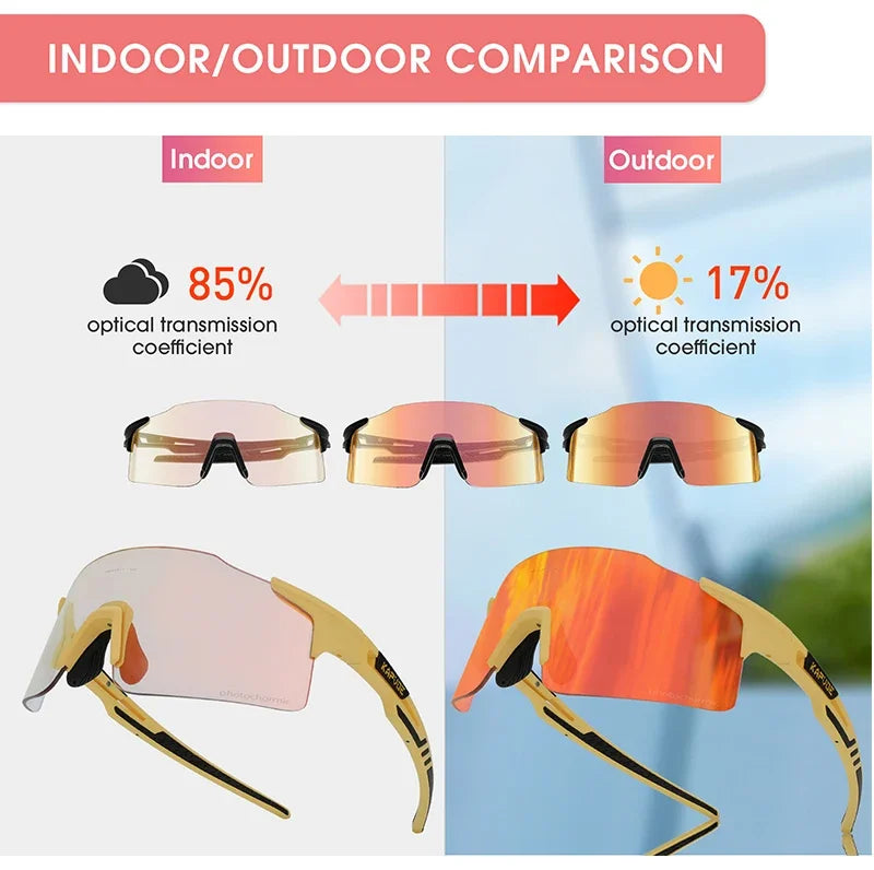 Kapvoe 2026 Photochromic Cycling Sunglasses Rimless Men Running Outdoor Sports Bike Glasses MTB Glasses Eyewear Bicycle Goggles