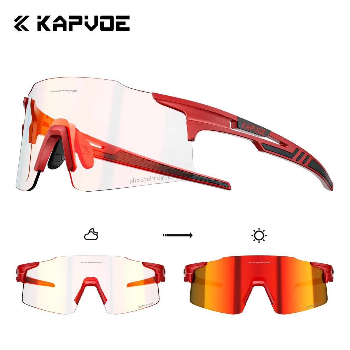 Kapvoe 2026 Photochromic Cycling Sunglasses Rimless Men Running Outdoor Sports Bike Glasses MTB Glasses Eyewear Bicycle Goggles