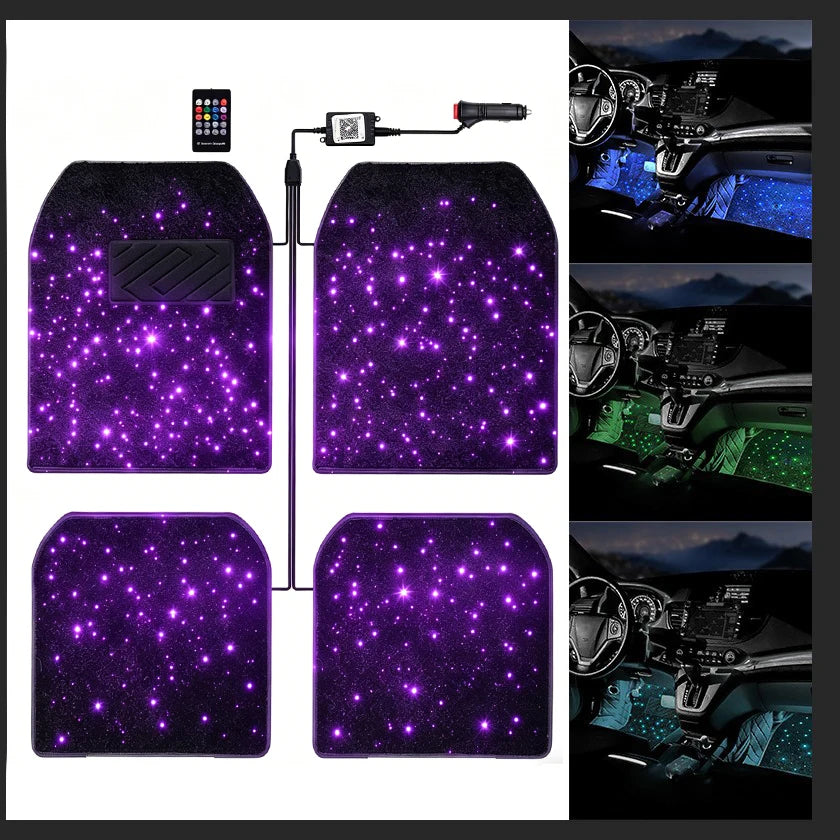 2025 latest illuminated car floor MATS, General Starry Sky car floor MATS, Fiber Starlight car carpet 4-piece set interior modif