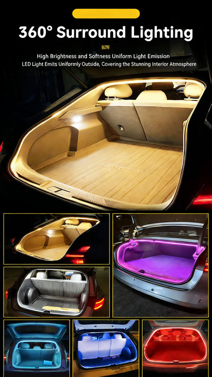 12V Car Trunk LED Strip High-Brightness 2/4M Interior Decoration Wiring Automatic Sensing Tailgate Light Strip Easy Installation