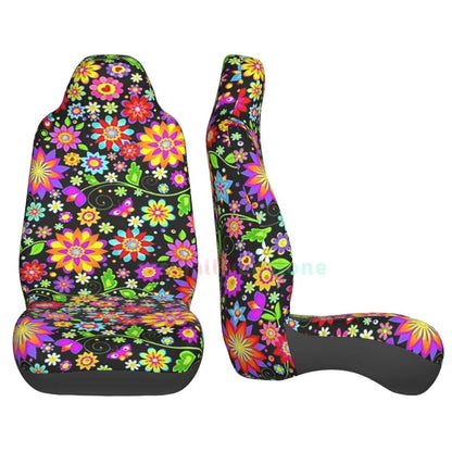 Hippie Flowers Car Seat Cover 2PCS Front Car Seat Cover Seat Anti Fouling Protective Cover Cute Car Accessories