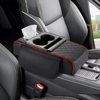 Auto Center Console Armrest Height Pad, Armrest Cushion Cover with 2 Cup Holders, All-Season Car Armrest Pillow Protector