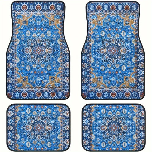 4pcs Bohemian Vintage Car Floor Mats, Universal Fit, Durable, Non-Slip Backing, Easy to Clean,Interior Accessories