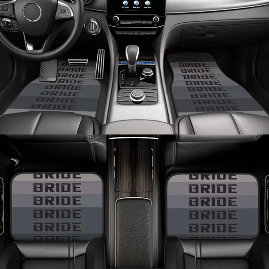 4-Piece Set of Universal Car Floor Mats, Simple Gray Car Floor Mats - English Letter Print Design, Durable Polyester Fiber Material - Easy to Clean, Front and Rear Seat Protection Pads, All-Weather, Comprehensive Protection,