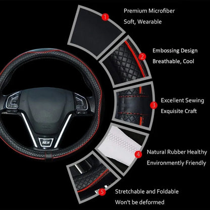Car Steering Wheel Cover, Anti-Slip, Safety, Soft, Breathable, Heavy Duty, Thick, Full Surround, Sports Style universal use 38cm