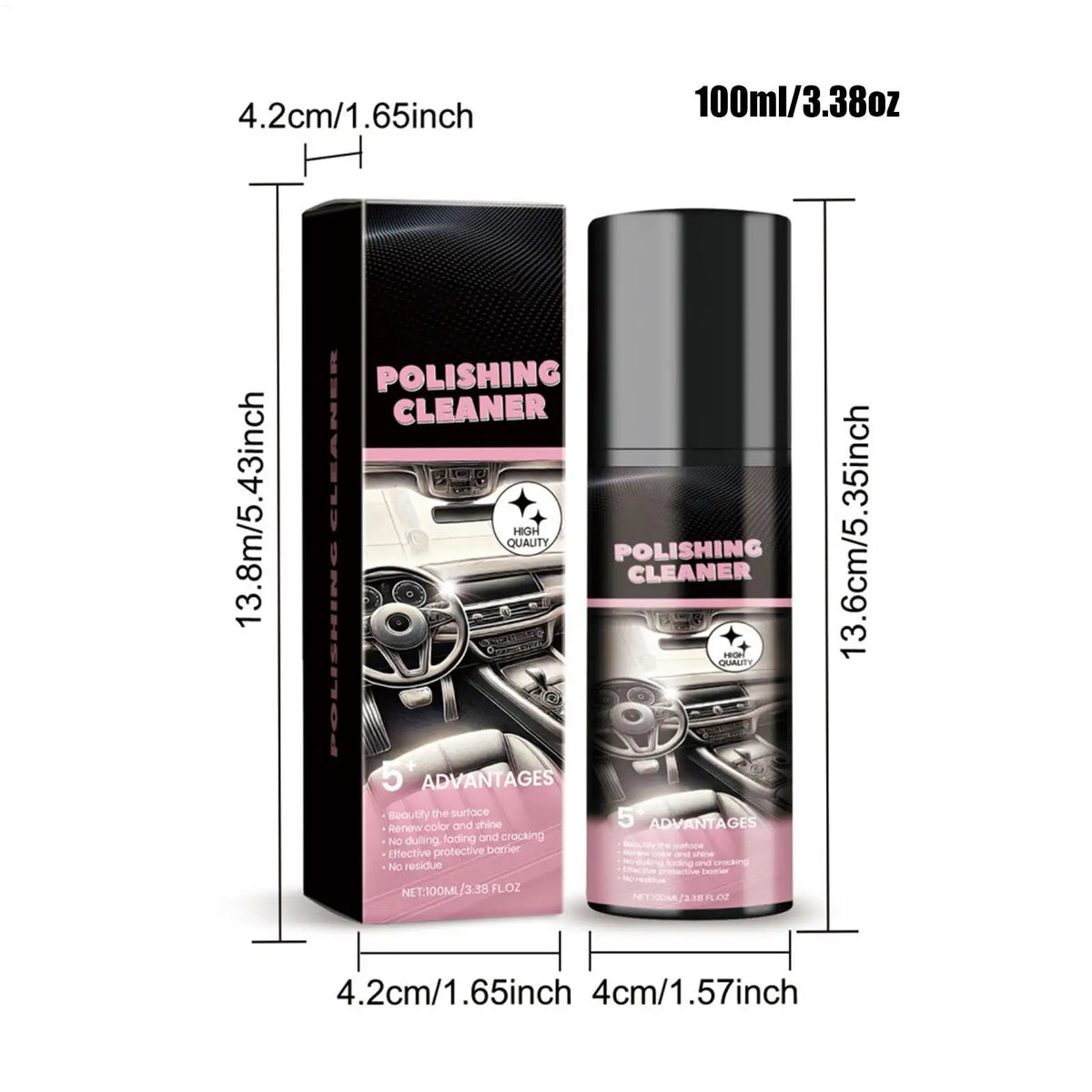 Car Interior Polish & Cleaner Spray 100ml All-Purpose Detailer for Dashboard Leather Plastic Restores Shine & Protects Care Kit
