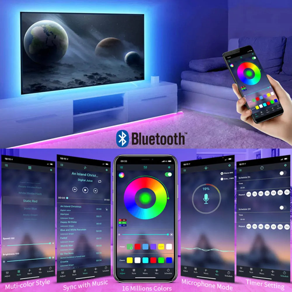 RGB 5050 Led Strip Lights Smart Home TV USB Wall Lamps Ramadan Decoration 2023 Bedroom Closets Aesthetic Room Decor Night Light