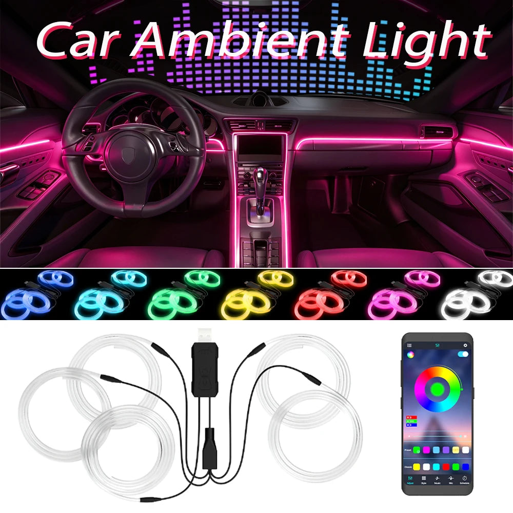 LED Ambient Light Car Interior Strip Light RGB Auto Environment Light APP Control Car Center Console Decoration Accessories