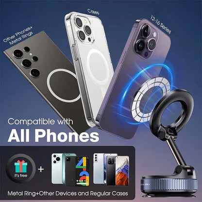 Vacuum Magnetic Car Phone Holder 360 ° Adjustable Suction Cup Holder Magnetic Car Phone Holder Pocket Sized Foldable Car Holder