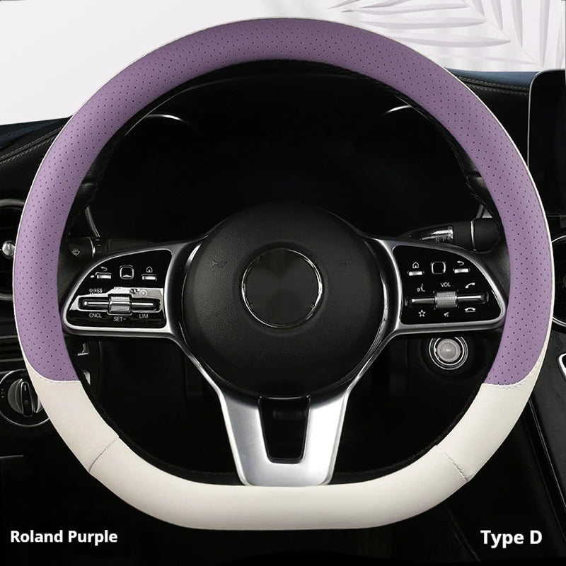 Steering Wheel Cover Breathable Non Slip Nappa Leather All Season Universal For Car Interior Wear Resistant Protective Cover