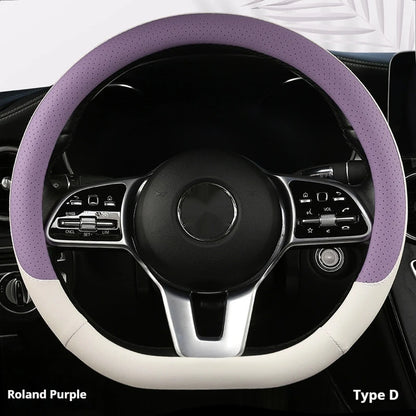 Steering Wheel Cover Breathable Non Slip Nappa Leather All Season Universal For Car Interior Wear Resistant Protective Cover