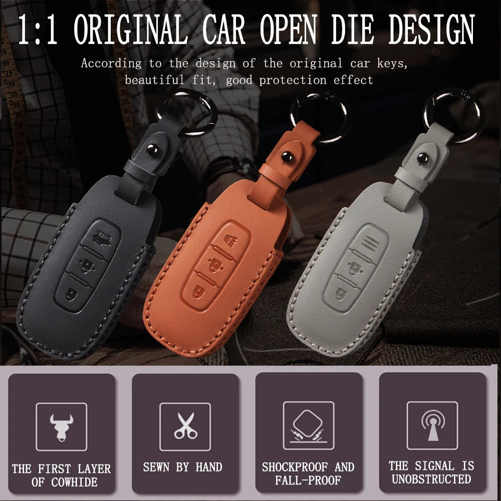 Leather Car Key Case Cover for Nissan Juke 2023 X-trail T33 Qasqhai J12 2022 Ariya Altima Teana2 3 4 5 Buttons