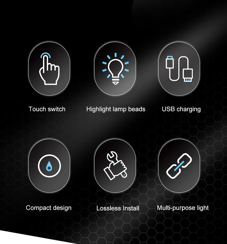 LED Touch Light Mini Wireless Car Interior Lighting Auto Roof Ceiling Reading Lamp for Trunk Storage Box USB Charging
